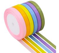 TONIFUL 6 Rolls Easter Satin Ribbon 3/8 Inch Assorted Solid Colors Pastel Ribbons for Gift Wrapping, Flower Bouquet, Hair Bows, Wreath Decor, Baby Showe Birthday Easter Party Decor (25 Yards/Roll)