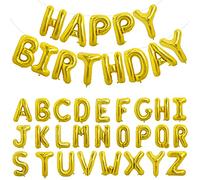 TONIFUL 65 Pcs 16 Inch Gold Happy Birthday Balloons and 2 Sets A-Z Foil Letters Balloons DIY Personalized Phrase Banner for Birthday Celebration Halloween Thanksgiving Christmas Party Decorations