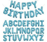 TONIFUL 65 Pcs 16 Inch Light Blue Happy Birthday Balloons and 2 Sets A-Z Foil Letters Balloons DIY Personalized Phrase Banner for Birthday Celebration Thanksgiving Christmas Party Decorations
