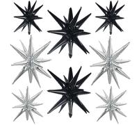 TONIFUL 8 Pcs Explosion Star Balloons Black and Silver Foil Party Decor