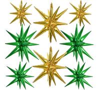 TONIFUL 8 Pcs Green Gold Foil Balloons Large Star Balloons Explosion Star Mylar Balloons for Party Backdrop Christmas New Year Birthday Wedding Baby Shower Graduation Anniversary Photo Booth Supplies