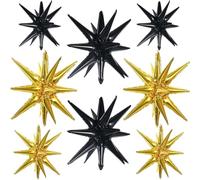 TONIFUL 8 Pcs Star Balloons Black Gold Foil Explosion Party Decoration