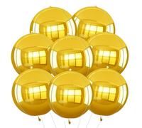 TONIFUL 8pcs Hangable Gold 4D Round Sphere Foil Mylar Balloon 22inch Large Aluminum Film Balloon Gold Mirror Metallic for Birthday Party Wedding Bridal Shower Decoration Christmas New Year Supplies
