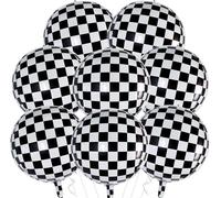 TONIFUL 8Pcs Large Checkered 4D Giant Round Foil Balloon 22inch Big Mirror Metallic Mylar Sephere Balloons for Christmas New Year Birthday Party Graduation Wedding Bridal Shower Decoration Supplies