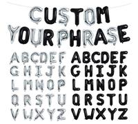 TONIFUL Black and Silver Letter Balloons 52 Pcs 2 Sets A-Z Alphabet Banner Kit 16 Inch Mylar Foil Balloons for Custom Phrase, Name, Birthday Wedding Graduation New Year’s Eve Party Decorations