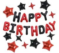 TONIFUL Black Red Birthday Decoration Kit 16 Inch Happy Birthday Balloon | 16 Inch Reusable Foil Letter Birthday Banner Sign with Star Balloons for Halloween, Witch Themed Birthday Party Decorations