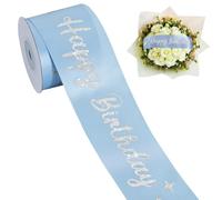 TONIFUL Blue Glitter Happy Birthday Satin Ribbon 2 Inch x 10 Yards Wide Printed Shiny Ribbon for Gift Wrapping,Flower Bouquet Decoration,Crafts,Banner Making and Party Supply