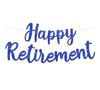 TONIFUL Blue Glitter Happy Retirement Banner - Pre-Strung, No DIY, Party Supplies for Retirement