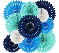 TONIFUL Blue White Hanging Honeycomb Round Paper Fans Decoration Kit for Baby Boy Shower 1st Birthday Navy Ocean Wedding Under The Sea Theme Photo Booth Backdrops Paper Party Supplies（11packs） …