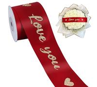 TONIFUL Claret Satin Ribbon with Glitter Love You Print - 2 Inch x 10 Yards Valentine Ribbon for Wedding, Anniversary, Engagement Party, Mother's Day, Valentine, Gift Wrapping, Floral Decor