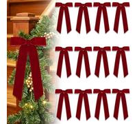 TONIFUL Claret Velvet Bow - 12 Pack Christmas Tree Bow, Wreath Bow for Gift Wrapping, Treat Bags, Floral Bouquet, Door Garland, Wine Bottle, Home & Party Decor, Christmas, Wedding（6.8x9.5 Inch）