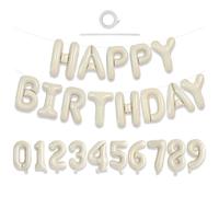 TONIFUL Cream White Happy Birthday & Number Balloons Set 16 Inch Ivory Foil Letter Balloons with 0-9 Digits for Neutral Baby Shower Gender Reveal Birthday Party Decorations for Boys Girls Adults