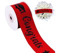 TONIFUL Glitter Gongrats Graduation Ribbon 2 Inch 10 Yards Red Graduation Satin Ribbon with Black Glitter Printing for Flower Bouquet, Gift Wrapping, Graduation Party Decoration