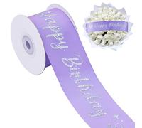 TONIFUL Glitter Light Purple Happy Birthday Satin Ribbon 2 Inch x 10 Yards Wide Shiny Birthday Ribbon for Flower Bouquet, Gift Wrapping, Cake Decoration, Crafts, Banner Making and Party Supply