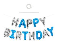TONIFUL Happy Birthday Balloons Banner 16 Inch Mylar Foil Letters Birthday Sign Reusable for Girls Boys Kids & Adults Birthday Party Decorations Supplies（Navy Blue Silver）