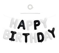 TONIFUL Happy Birthday Balloons Banner 16 Inch Mylar Foil Letters Birthday Sign Reusable for Girls Boys Kids & Adults Birthday Party Decorations Supplies（Black White）