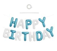 TONIFUL Happy Birthday Balloons Banner 16 Inch Mylar Foil Letters Birthday Sign Reusable for Girls Boys Kids & Adults Birthday Party Decorations Supplies（Light Blue White）