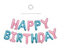 TONIFUL Happy Birthday Balloons Banner 16 Inch Mylar Foil Letters Birthday Sign Reusable for Girls Boys Kids & Adults Birthday Party Decorations Supplies（Light Pink Blue）