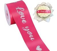 TONIFUL Hot Pink Satin Ribbon with Glitter Love You Print - 2 Inch x 10 Yards Valentine Ribbon for Wedding, Anniversary, Engagement Party, Mother's Day, Valentine, Gift Wrapping, Floral Decor