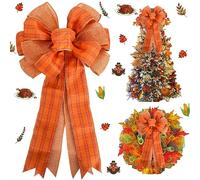 TONIFUL Large Thanksgiving Fall Bows for Wreaths Orange Buffalo Plaid Burlap Bows Wreath Bow Tree Topper Bow for Front Door Home Gift Holiday Outdoor Indoor Decorations Thanksgiving Christmas Crafts