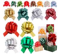 TONIFUL Multi-Size Christmas Pull Bows - 24 Piece Aluminum&Glitter Gift Wrap Bows with Christmas Pattern for Gift Wrapping, Wine Bottle, Treat Bags, Baskets Decor, Indoor Outdoor Decoration