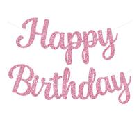 TONIFUL Pink Happy Birthday Banner - Pre-Strung Glitter Birthday Garland Sign for Kids & Adults Party Decor