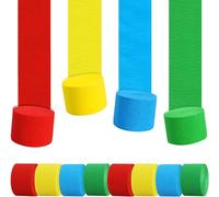 TONIFUL Red Yellow Blue Green 8 Rolls Crepe Paper Streamers for Sesame Street, Paw Patrol, Carnival Circus Themed Birthday DIY Craft Paper Decorations(1.8 Inch x 82 Ft/Roll)