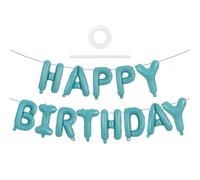 TONIFUL Teal Blue Happy Birthday Balloons 16 Inch Teal Blue Mylar Foil Letters Birthday Sign Banner Balloon for Girls Boys Kids & Adults Birthday Decorations and Party Supplies