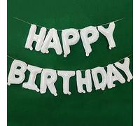 TONIFUL White Happy Birthday Balloons Banner with Ribbon Straw, 16 Inch Mylar Foil Letters Birthday Sign Banner Balloon Bunting Reusable Ecofriendly Material for Kids & Adults