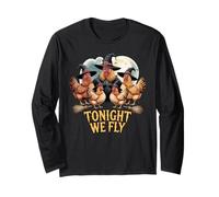 Tonight We Fly Chicken Witch Halloween Design Long Sleeve T-Shirt