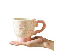 TONINMM coffee cups ceramic 390 ml Ceramic Coffee Mug, Small floral print, pedestal foot and chunky handle, for Coffee and Tea