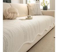 TONINMM Non Slip Sofa Cover Textured Leaf Pattern With Bobble Trim, For Straight And Sectional Sofas In Calm Modern Rooms-gray-110 * 160cm