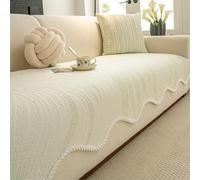 TONINMM Non Slip Sofa Cover Textured Leaf Pattern With Bobble Trim, For Straight And Sectional Sofas In Calm Modern Rooms-green-70 * 120cm