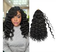 Toniola Pre Looped Ocean Wave Crochet Hair 14 Inch 8 Packs Black Boho Ocean Deep Water Wave Beach Curls Braiding Hair Pre Twisted Synthetic Short Wavy Curly Crochet Hair