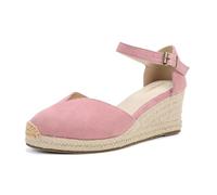TONIVIS Women's Closed Toe Espadrille Wedge Sandals, Ankle Strap, Blush Pink Suede, 5.5 UK