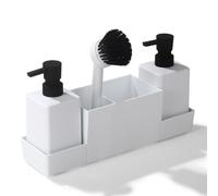 TONIXY 1 Set Kitchen Soap Dispenser,With Sponge Holder Set Two 350Ml Soap Dispensers Brush Holder And Ventilated Drip Tray For Kitchen(White)