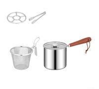 TONIXY 304 Stainless Steel Deep Fryer Pot with Wooden Heat Resistant Handle, Glass Lid and Removable Strainer Basket, Compatible with Gas, Induction and Halogen Hobs, for Frying(A)