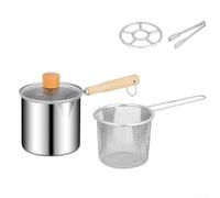 TONIXY 304 Stainless Steel Deep Fryer Pot with Wooden Heat Resistant Handle, Glass Lid and Removable Strainer Basket, Compatible with Gas, Induction and Halogen Hobs, for Frying(C)
