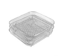 TONIXY 304 Stainless Steel Three-Layer Stackable Steaming And Drying Rack Set For Kitchen Cooking Or Air Fryer Use, Square Design, Easy To Clean, Silver, 3 Pieces
