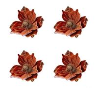 TONIXY 4pcs Gold Glitter Christmas Floral Decorations, Soft Flannelette Artificial Flowers for Holiday Tree, Wreath and Table Arrangements, 15x26cm(Orange)