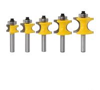 TONIXY 5pcs 8mm Shank Carbide Corner Bead Router Bit Set for Woodworking, Milling for Furniture Edges, Shelves, Flooring, Creates 1/4" to 3/4" Dowels