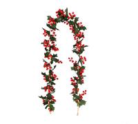 TONIXY Artificial Holly Garland, Green Leaves and Red Berries, 175cm Christmas Trailing Ivy Vine for Home, Wedding, Party and Garden Decoration(No. 75)