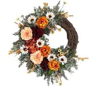 TONIXY Artificial Rose Garland Wall Hanging, Orange Silk Flower Wreath for Wedding Venue Decor, Festival Party Door Decoration, Reusable Home Ornament