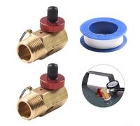 TONIXY Brass Air Tank Manifold Tool, 1/2 Inch MNPT End, 1/4 Inch FNPT Outlet, 1/8 Inch Gauge Port, On/Off Knob and Safety Valve for Portable Air Compressor Tank, 3PCS