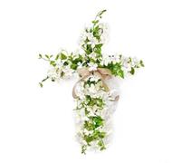 TONIXY Easter Cross Floral Hanging Ornament, White Plastic Flowers for Holiday Party Decor, 55x40cm Garden Wreath