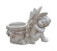 TONIXY Elegant White Angel Wing Plant Pot, Resin Garden Ornament with Drainage Holes for Succulents and Small Plants(right angel)