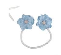 TONIXY Floral Curtain Tiebacks, Boho Flower Holdbacks, Sheer Curtain Accessories with Bendable Wire and Button Detail, No-Drill Installation for Living Room(B-Mist Blue-2pcs)