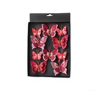 TONIXY Glitter Hollow Butterfly Christmas Ornaments Ten Piece Multicolour Set in Blue Gold Green Red Pink for Holiday Tree and Home Festival Decor(Red)
