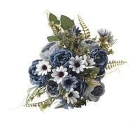 TONIXY Realistic Artificial Peony And Rose Bouquet For Wedding Centerpieces And Home Décor, UV Fade Resistant Plastic Flowers For Indoor Outdoor Use(Navy Blue)