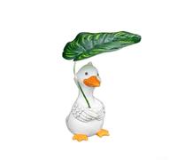 TONIXY Resin Garden Statue Outdoor Decoration with Two Cute Figures Holding Leaf Umbrellas Weather Resistant Yard Lawn Ornament for Terrace Porch or Indoor Display White and Yellow 13.5cm(White)